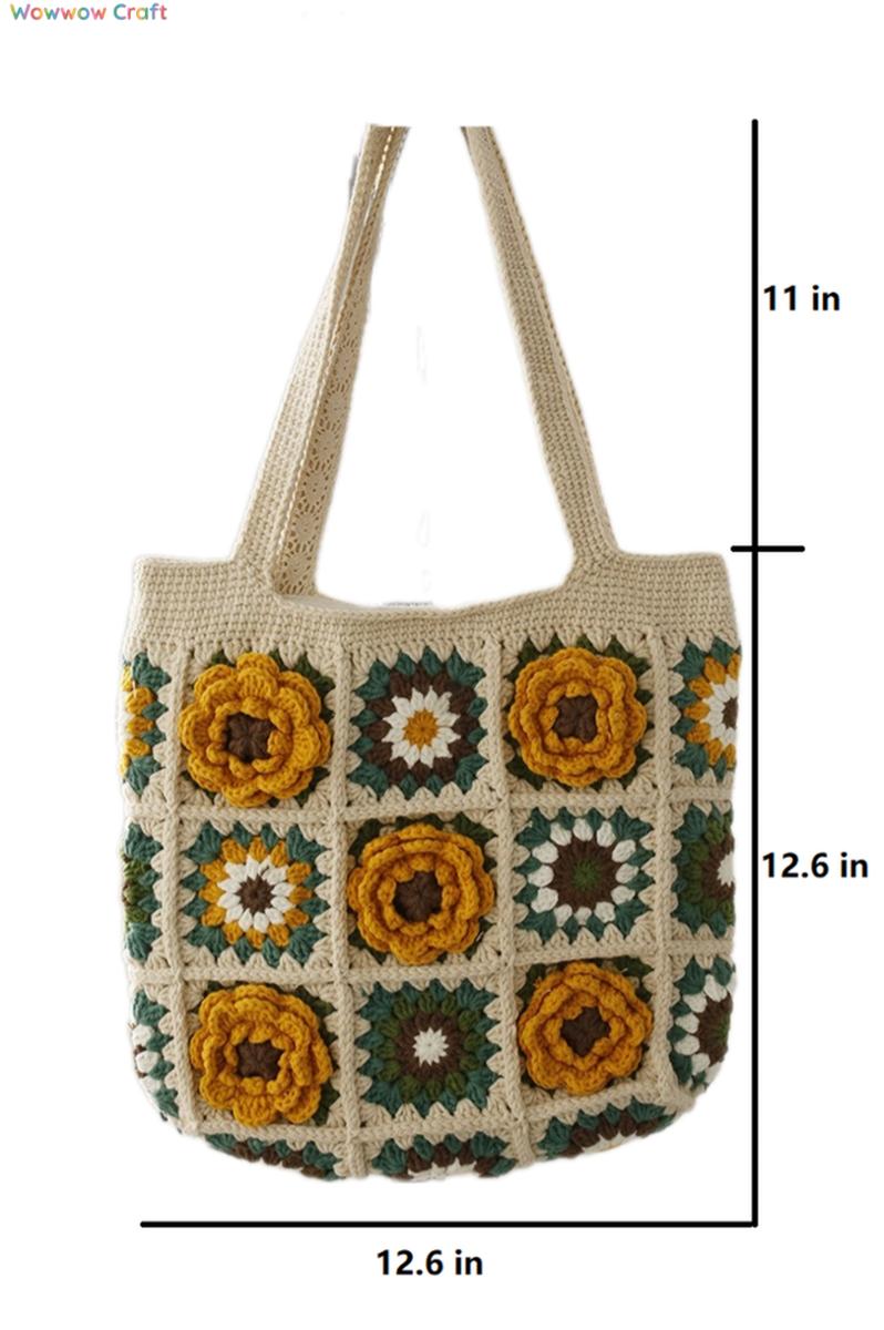 Shoulder Bags,Totes,Handmade Crochet Bags,Yellow Flowers Granny Square Tote crocheted with Snow Fairy Yarn - High quality handmade crocheted shoulder bag